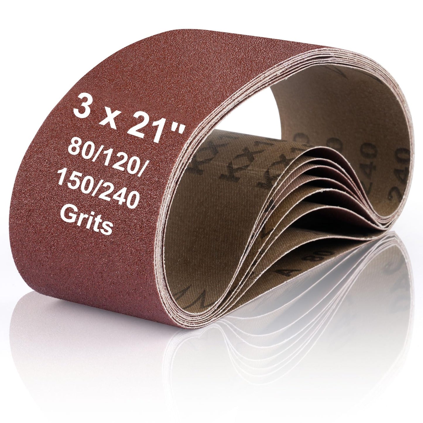 Belt Sander Sanding Belts, 8 Pcs Belt Sander Paper (2 Each of 80 120 150 240 Grits), Aluminum Oxide for Woodworking Polishing (3 x 21 inch)