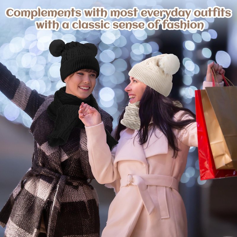 Suhine 8 Pcs Hat Scarf Ear Muff and Gloves Snowboarding Set for Women Winter Knit Beanie Pompom Hat Warm Touch Screen Gloves for Women Men Adult