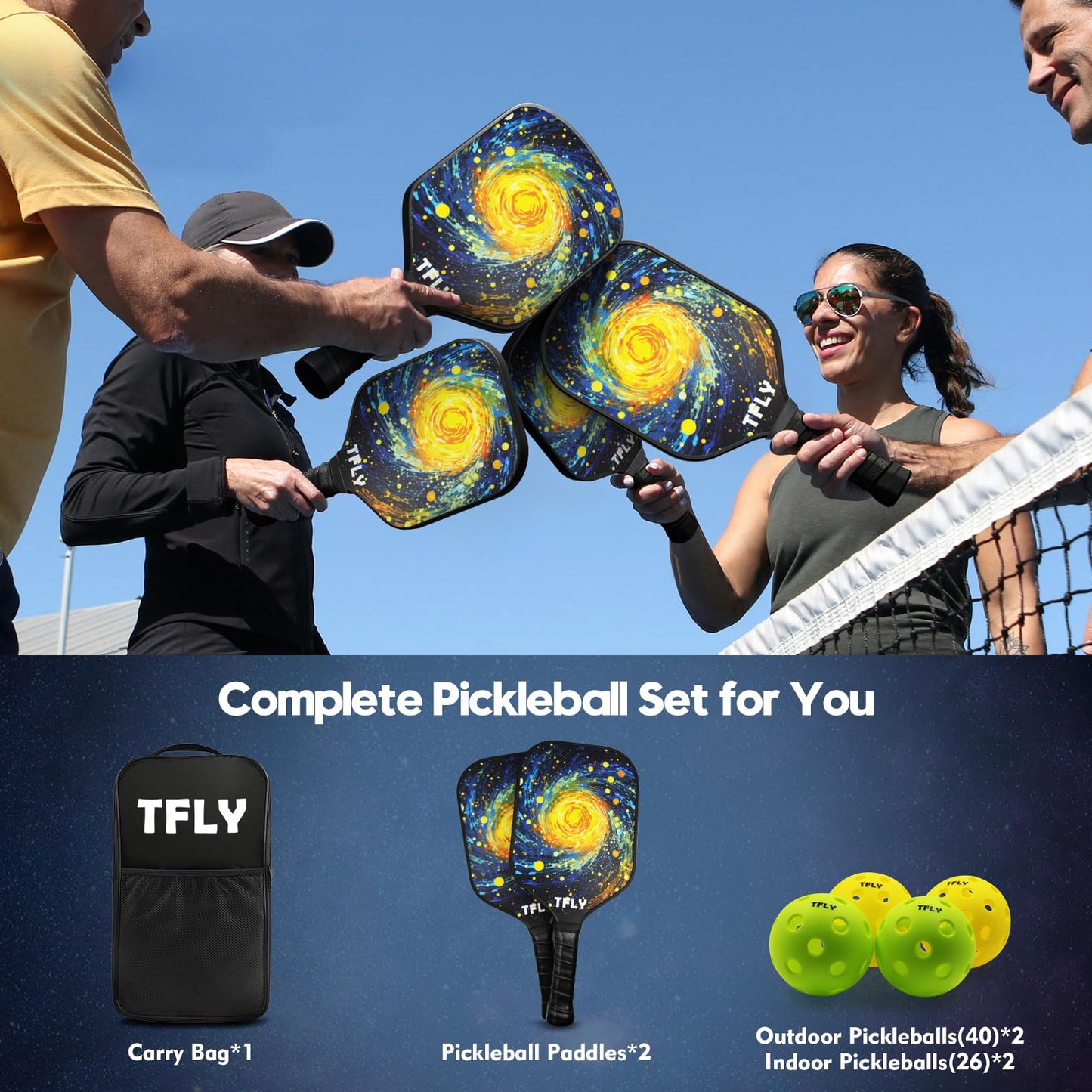 Pickleball Paddles Set of 2, USAPA Approved Lightweight Fiberglass Surface Pickleball Paddles with 4 Balls,Includes Pickleball Carry Bag for Adults, All Skill Levels Indoor & Outdoor