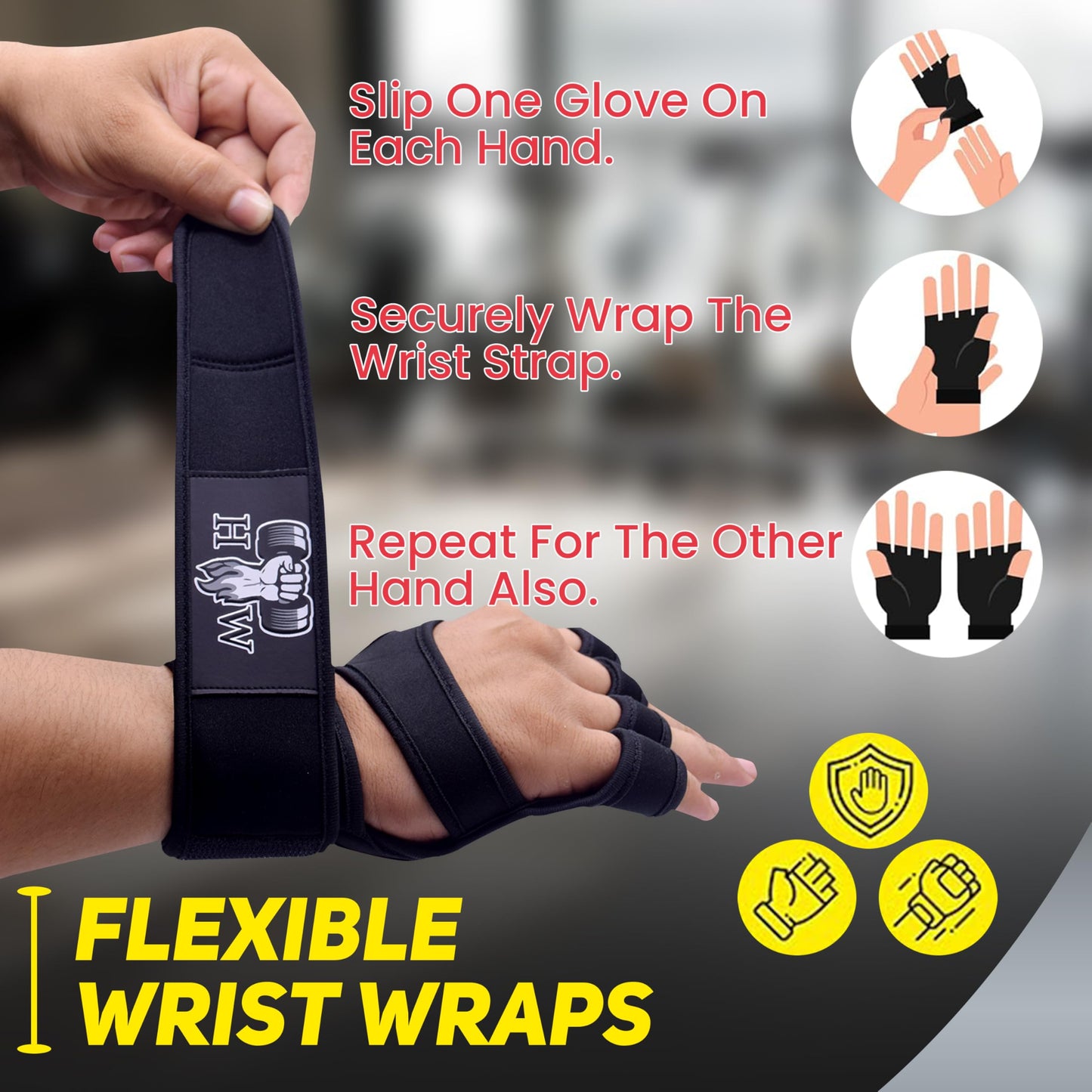 HW Weight Lifting Gloves – Built-in Wrist Wraps for Unbeatable Support in Gym, Crossfit & Strength Workouts (Men & Women) (Large)