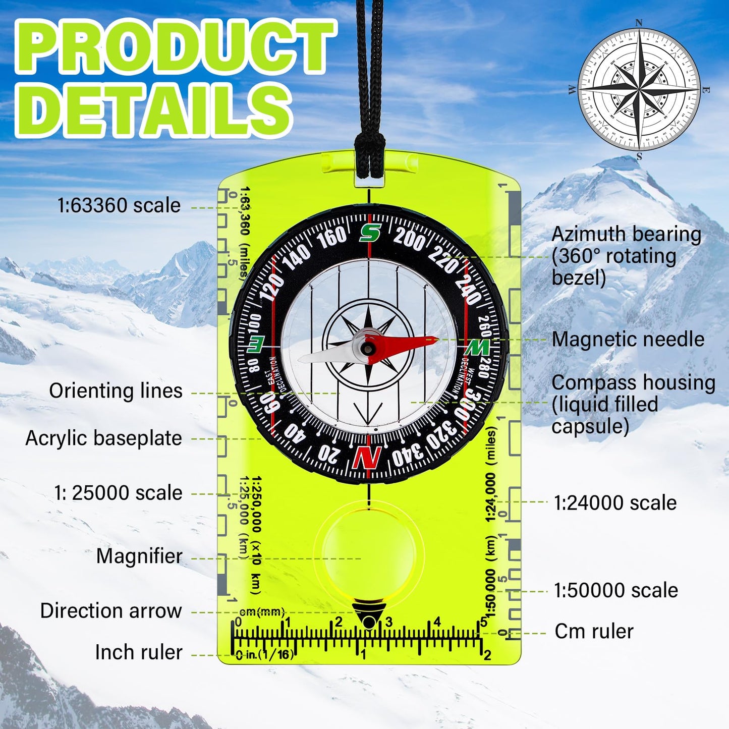Geiserailie 20 Pcs Acrylic Orienteering Compass Hiking Backpacking Map Reading Compass for Navigation and Survival Outdoor Exploring