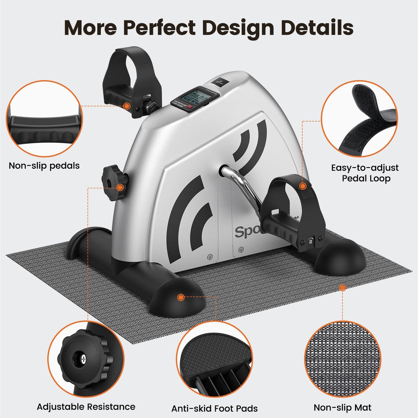 Sportneer Under Desk Bike Pedal Exerciser: Mini Exercise Bike Portable Peddler Sitting for Seniors with LCD Display Arm & Leg Bike Pedals Exerciser with Anti-Skid Mat for Home Office (Silver Black)
