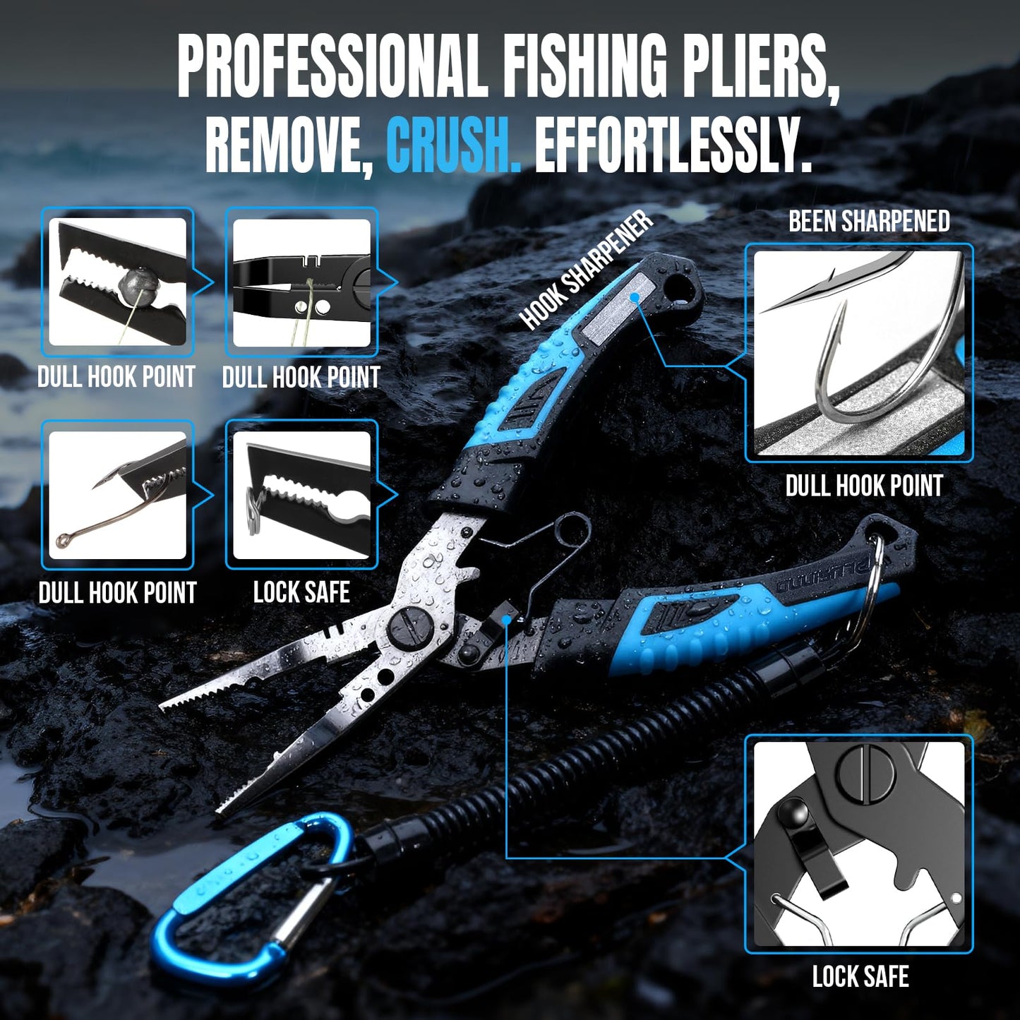 PLUSINNO Fishing Gear, Fishing Tools, 2PCS Fish Accessories, Corrosion Resistant Pliers Kit, Fishing Knife, Fish Lip Gripper Gifts for Men, Gifts for Fishermen