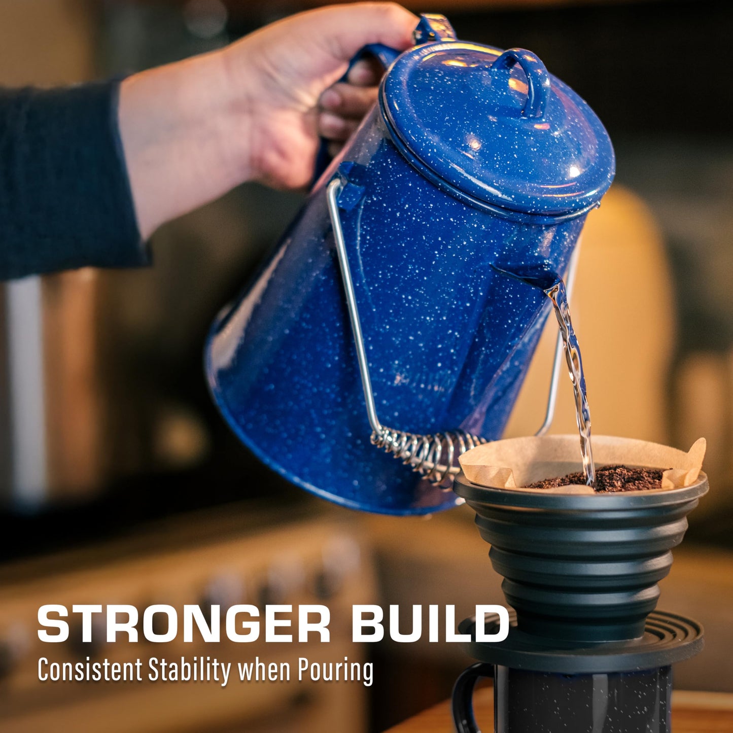 COLETTI Classic Camping Kettle 60 oz — Tea and Camp Kettle, NO Aluminum or Plastic, Ideal for Boiling Water [Blue Enamel]