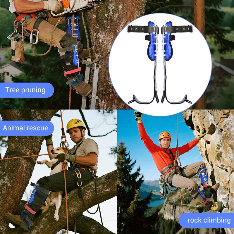 Tree climbing equipment.Adjustable tree,climbing kits with safety belts.Climbing tools with footboards Forestry operation equipment suitable for rock climbing,tree trimming,hunting,and fruit picking