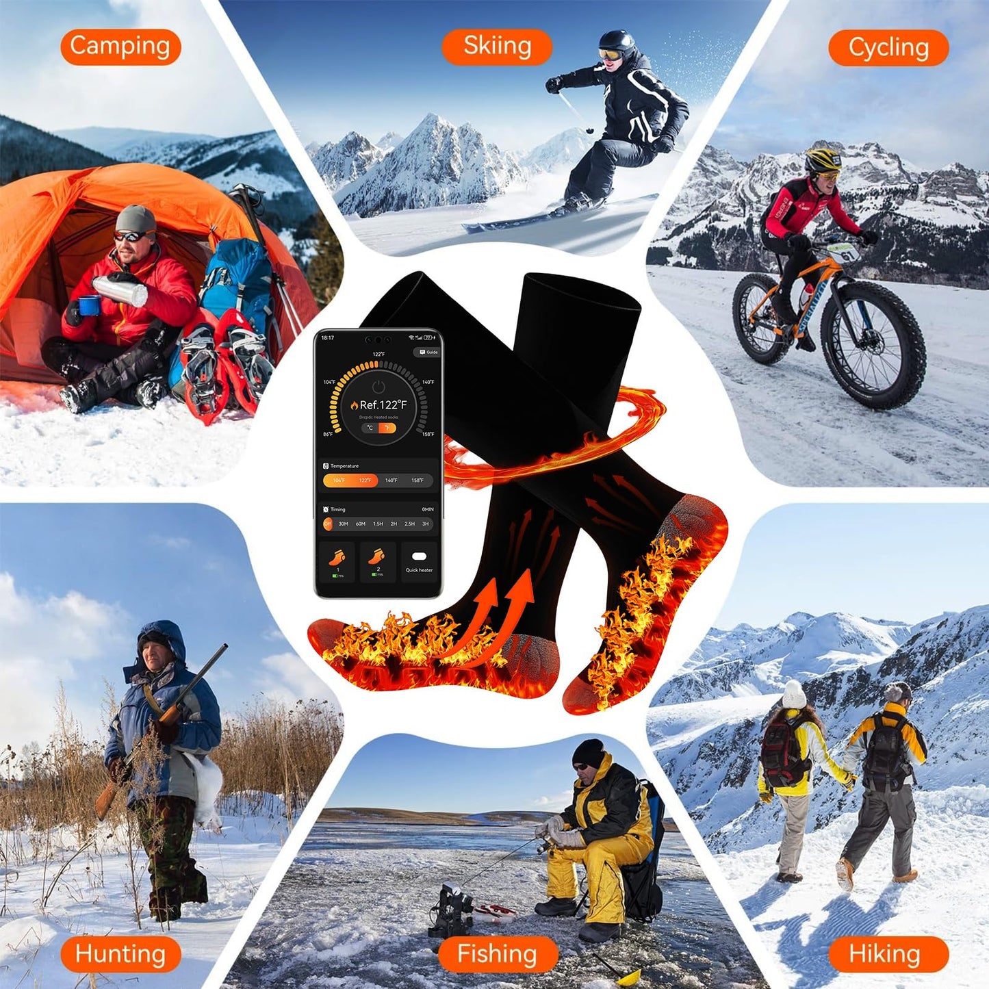 Heated Socks with App Control 5000mAh*2 Rechargeable Electric Heated Socks for Men Women Up to 9 Hours Washable Warm Socks for Outdoor Work Skiing Hunting Riding Hiking Cycling Camping Gifts