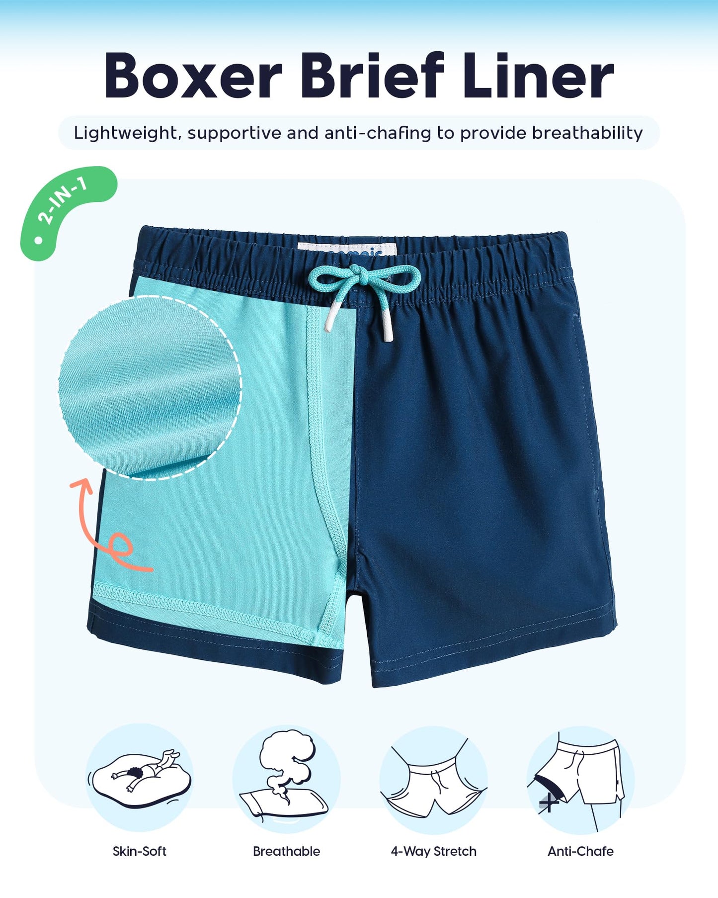 maamgic Boys Swim Trunks with Compression Liner Toddler Stretch Swim Shorts Quick Dry Swimming Trunks Boxer Brief 2 in 1 Beach Shorts Navy Lake Blue 10/12
