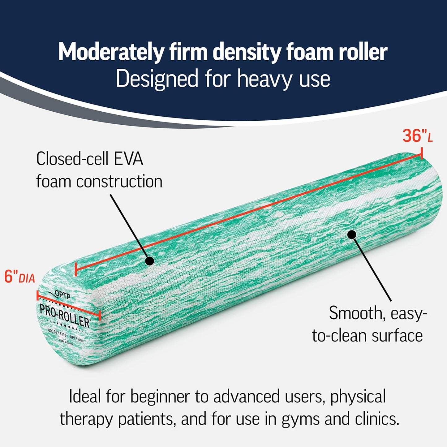 OPTP PRO-ROLLER Foam Roller - Durable Standard Density for Deep Tissue Massage & Fitness | 36" x 6", Green