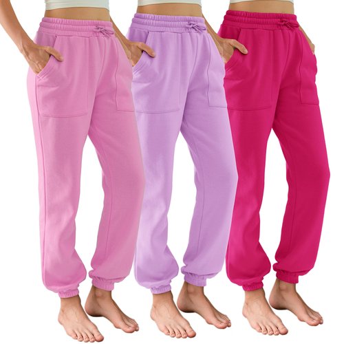 DITOK Sweatpants for Women 3 Pack, Fleece Lined Athletic Joggers with Pockets, Baggy Comfy Lounge Pants for Workout