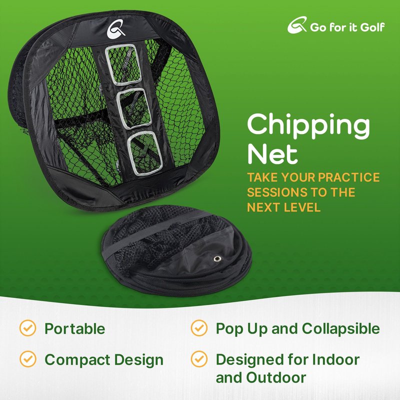 Go For it Golf Kit - Golf Training Accessories for Indoor, Outdoor, or Backyard Practice - Includes a Collapsible, Pop Up Chipping Net and 25ct of 3.25" High Strength Wooden Golf Tees