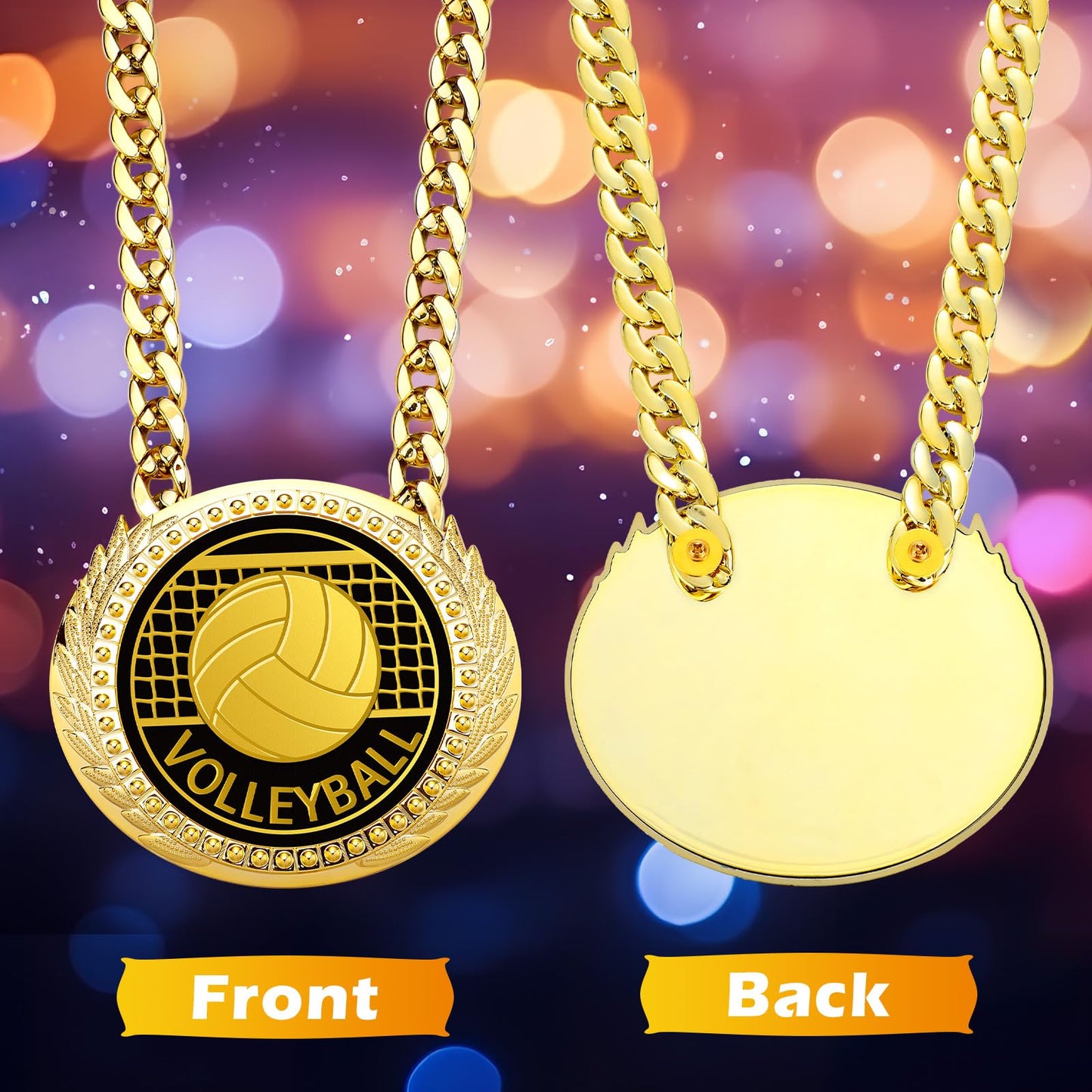 Tondiamo Sports MVP Turnover Chain Medal 6 Big Gold Champ Award Necklace Chain Baseball Basketball Football Soccer Softball Volleyball Sports Competitions Prize Gifts and Party Favors(Volleyball)