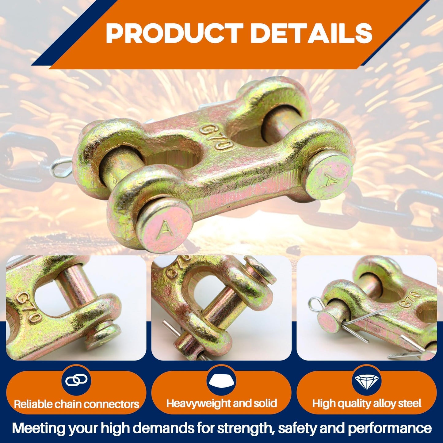 Terixe 4 Pack 3/8 Inch Twin Clevis Link, Alloy Steel Chain Repair Links for Safety Chains - 3/8 Chain Link Connector, Working Load Capacity of 6600 lbs