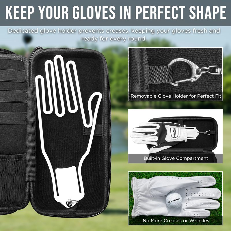 DURARANGE Golf Glove Holder Case with Glove Shaper - Portable Golf Accessories Organizer for Men & Women - Large Capacity for Balls, Tees, Markers - Ideal Gift - Black