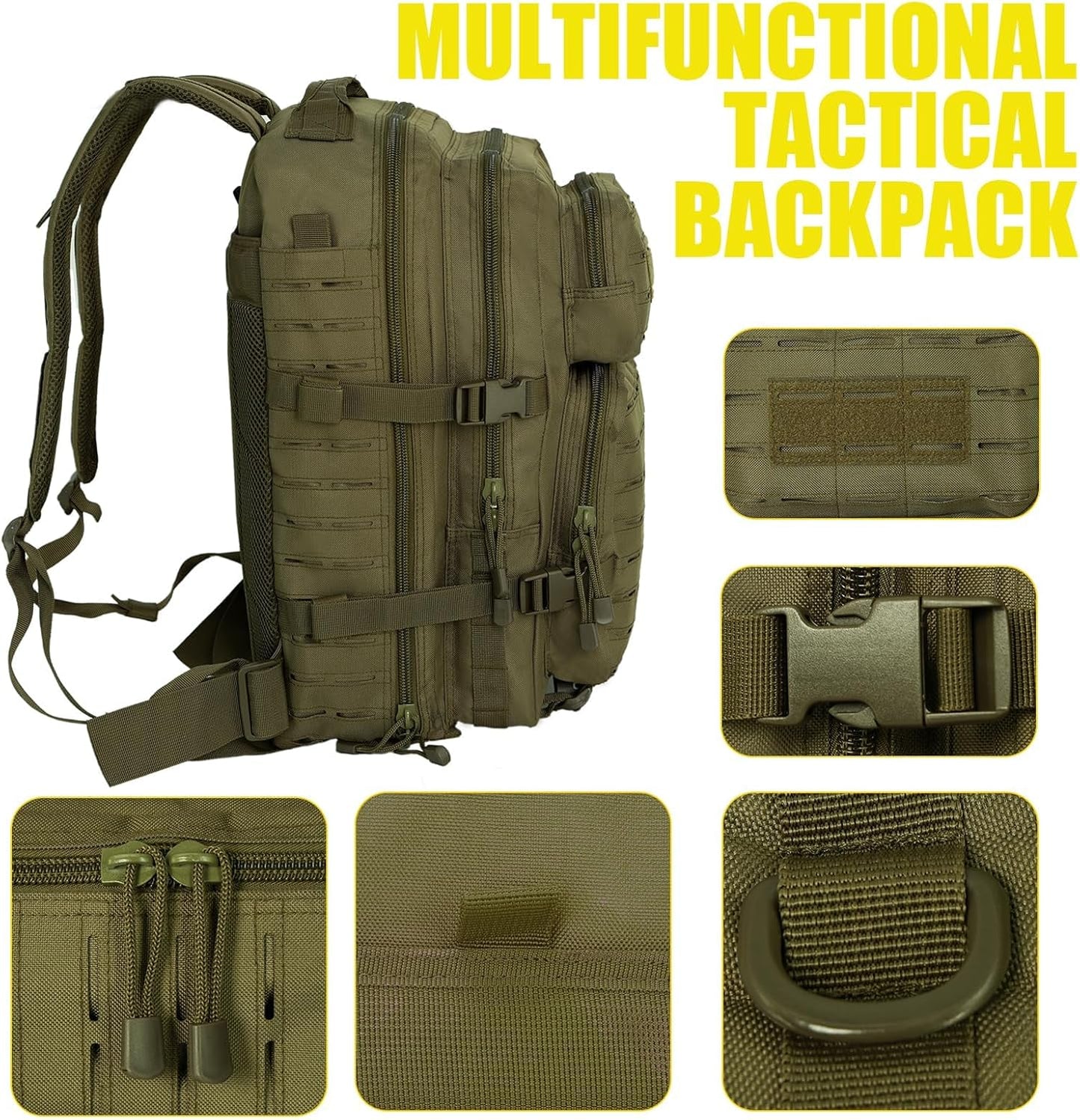 Skiennix 40L Tactical Military Backpack - Durable Assault Pack with Molle for Hiking | Green