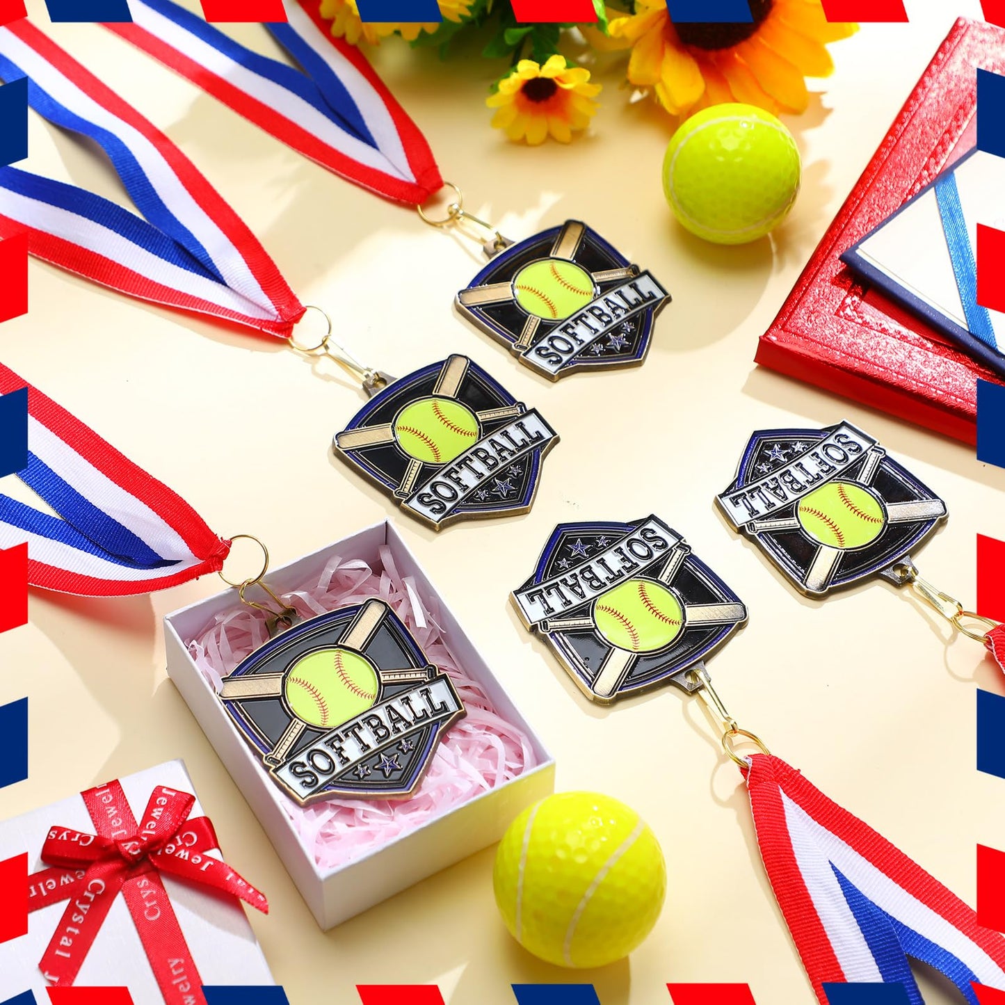 Trnayi 40 Pcs 10/20 /30/40 Pcs Award Medals Bulk Sports Medals with Neck Ribbons 2.4 Inch Winner Award Trophy Prize Gift for Sports Themed Party Favors Tournaments Match (Softball)