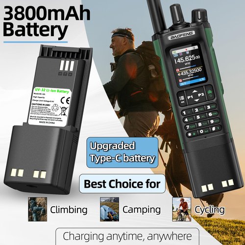BAOFENG DM32 Radio Battery 3800mAh Battery for baofeng UV-32 DM-32 UV32 Walkie Talkies With USB-C Charger BC-32UV for Two Way Radio
