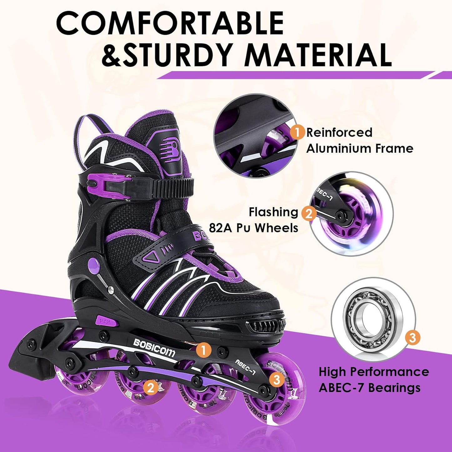 Skiennix Adjustable Inline Skates - Full Light Up Wheels for Kids & Adults | Illuminating Roller Skates