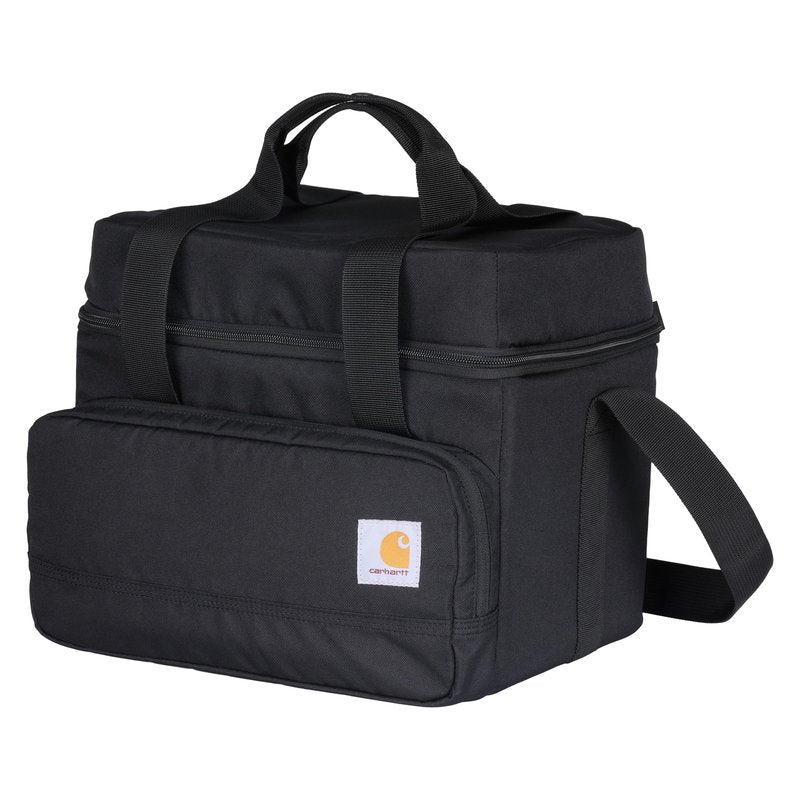 Carhartt Insulated Two Compartment Cooler, Durable Water Repellent Material W/Front Zippered Pocket for Camping, Beach & Travel, 18 Can, Black