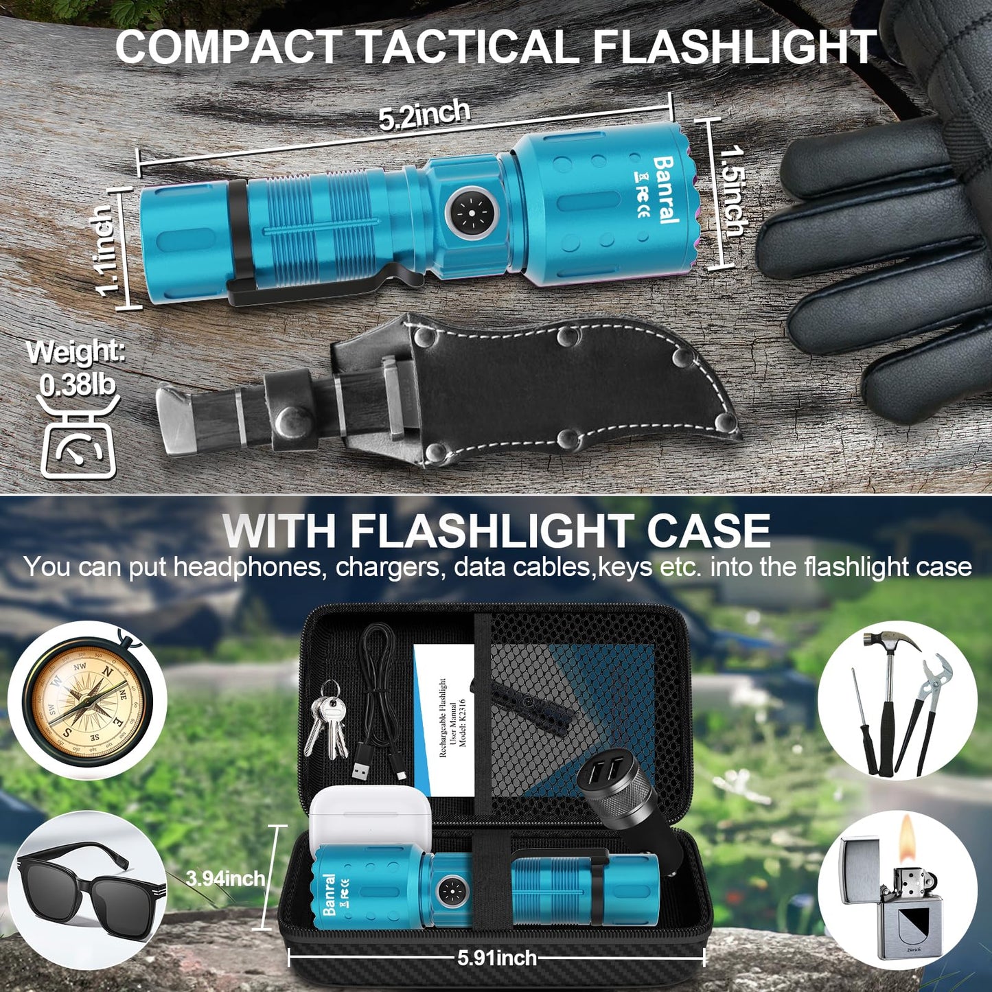 Banral Flashlights High Lumens Rechargeable, Super Bright Long Range Small Powerful Flashlight, 6 Modes LED Tactical Pocket Waterproof Flash Light for Home Emergency (2, Purple)