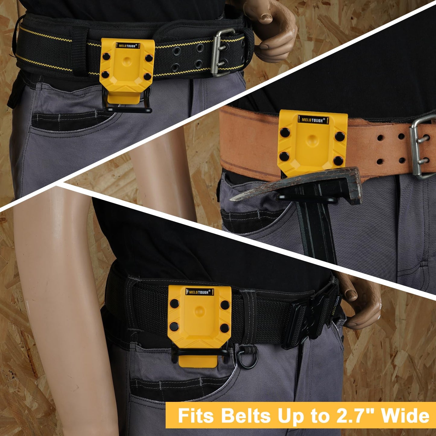 MELOTOUGH Hammer Holder for Tool Belt, Hammer Holster and Loop - Fits Up to 2.7" Belt (Yellow)