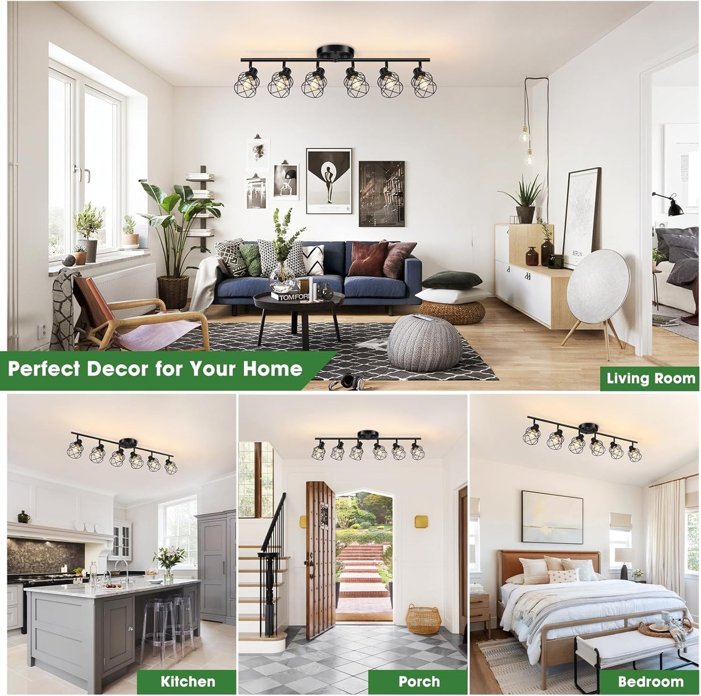 Adjustable 4-Light Semi Flush Mount Ceiling Light with Metal Cage - Farmhouse Style for Dining & Living Rooms