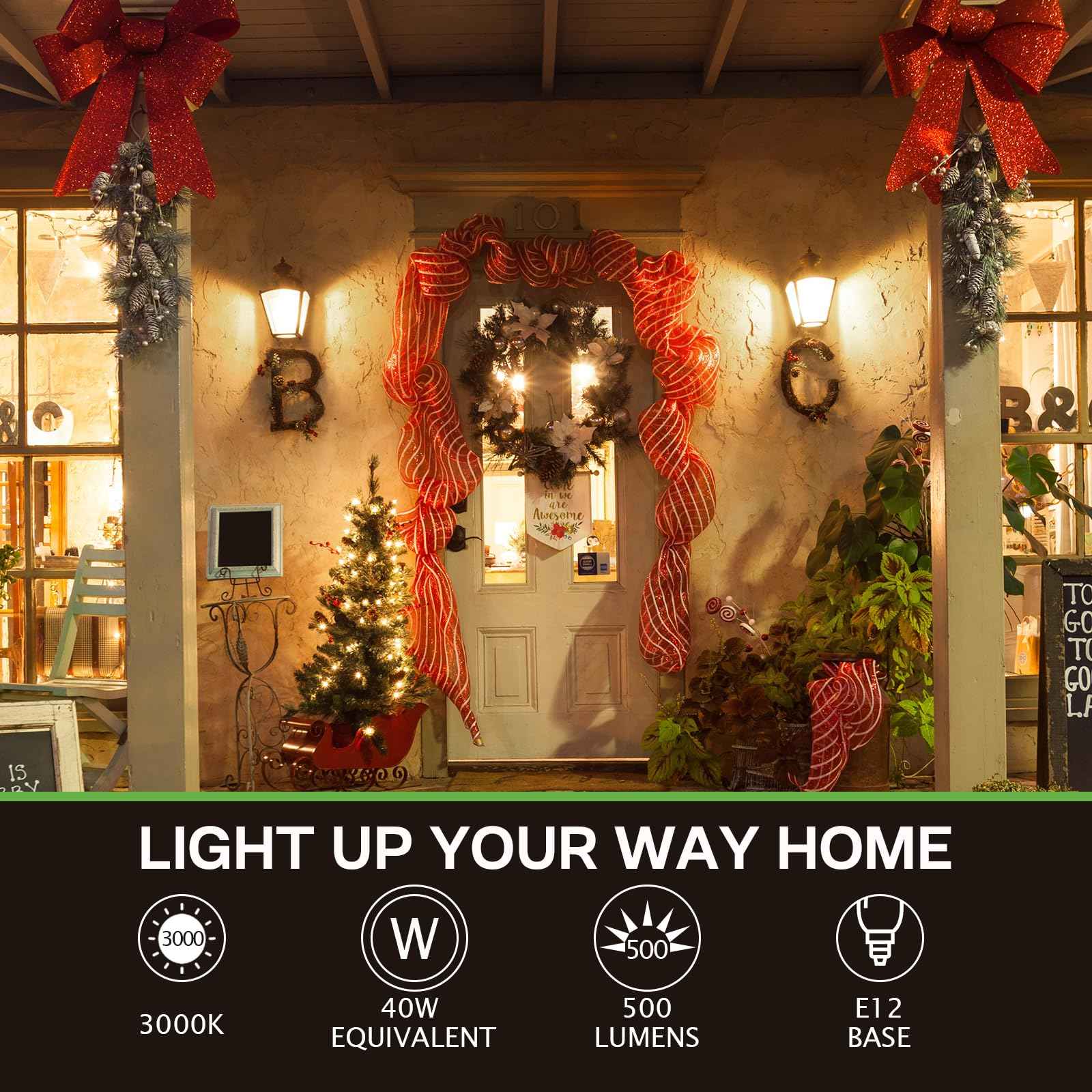 Eastiya Dusk to Dawn Light Bulbs Outdoor: 5W Equivalent 40W, Candelabra B11 Light Bulb, 3000K Warm White, Edison LED Bulbs E12 Base, Lighting Sensor, Auto On/Off for Porch Patio Garage, 6 Pack