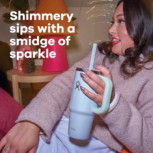 Hydro Flask Travel Tumbler - Insulated Stainless Steel with Handle, Lid & Straw | 24 Oz Glimmer Pink
