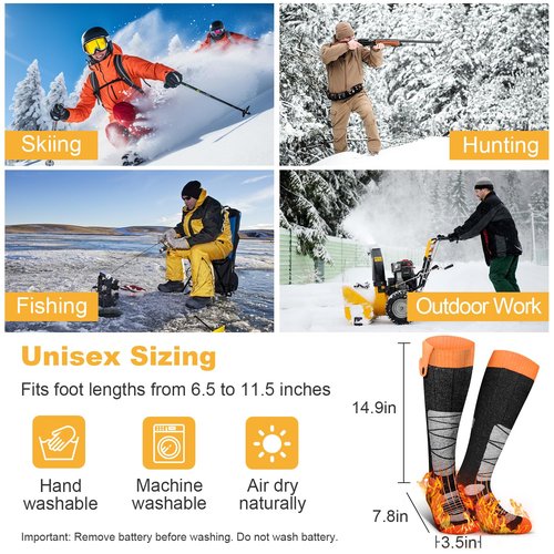 Heated Socks for Men Women with App Control, 8500mAh Battery Rechargeable Electric Work Up to 13 Hours 4 Heat Settings Washable Winter Warm Feet and Outdoor for Hunting Skiing Cycling Camping
