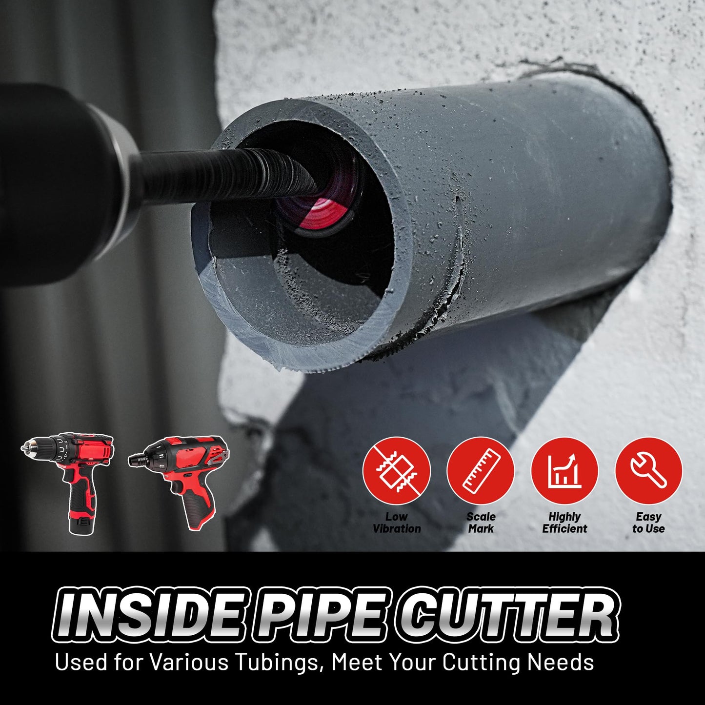 EZARC Inside Pipe Cutter for PVC Pipe, Pipe Cutter with Replaceable Diamond Grit Blades, 2-1/2" Cutting Depth 1/4" Hex Shank, 1.32" Diameter Plumbing Tools for PVC, PPR & Plumbing Pipes, 2 Pack