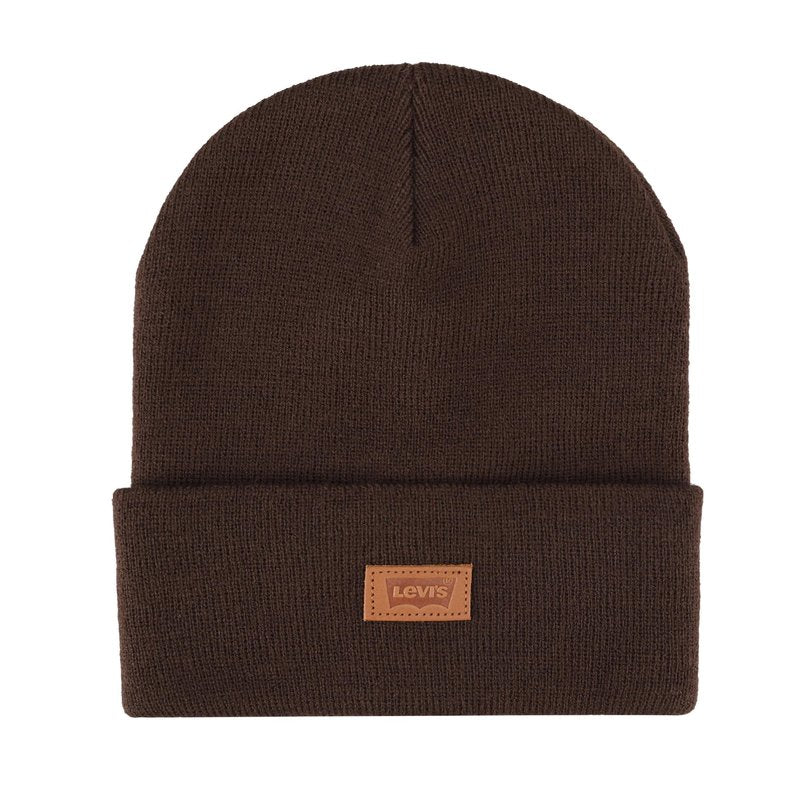 Levi's Men's Leather Batwing Logo Hero Beanie Hat, Chocolate, One Size