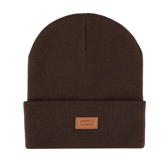 Levi's Men's Leather Batwing Logo Hero Beanie Hat, Chocolate, One Size