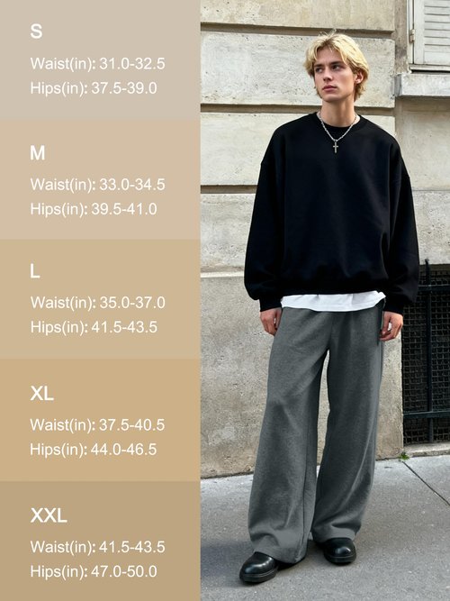 Tapata Men 32" Inseam Fleece Lined Baggy Sweatpants Wide Leg Thermal Casual Lounge Sweat Pants with Pockets Charcoal, L