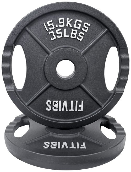 Signature Fitness Cast Iron Plate Weight Plate for Strength Training and Weightlifting, 1-Inch Center (Standard), 35LB (Set of 2)