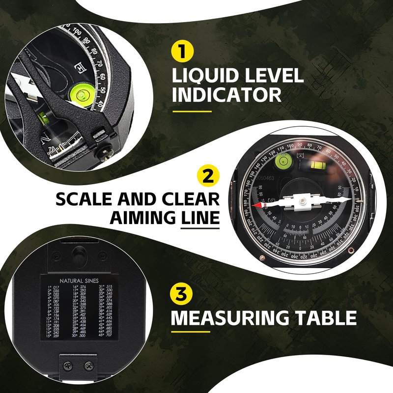 Portable Professional Geological Compass DQL-8 with Clinometer Aluminum Anti-Magnetic Hiking Compass with Mirror Compass with Leather Pouch for Surveyors Foresters Military Mine Meteorological