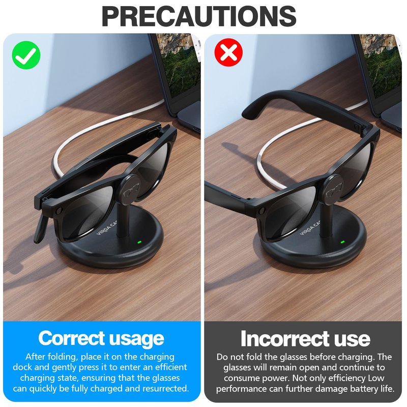 VIRGA CARE Meta Ray-Ban Smart Glasses Charger Stand, Charging Dock for Ray-Ban Meta Wayfarer, Headliner, Skyler Gen 1/2 & Oakley Meta HSTN, USB-C Safe Charging Base with Multi-Protection