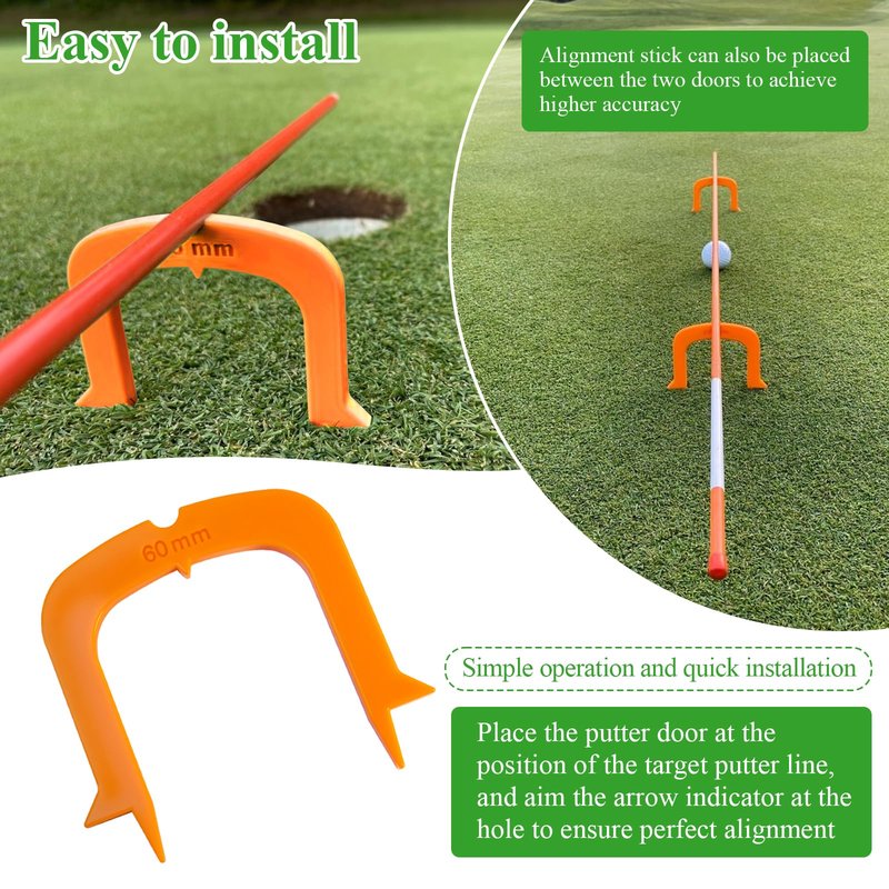 2 Pcs Align Putting Gates Practice Set for Providing Alignment & Accuracy Assistance, Golf Putting Practice Aid, Alignment Tool, Golf Putting Mat Trainer for Use on the Green, 60mm W Orange