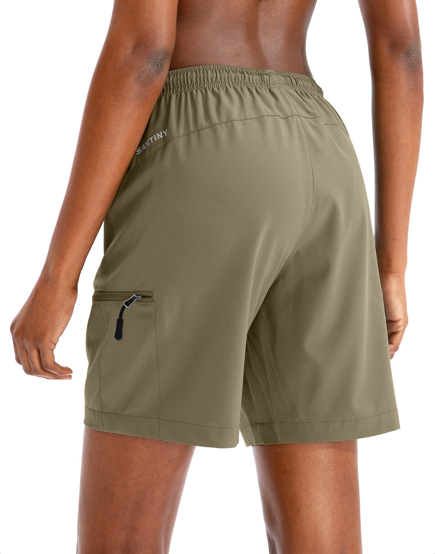 SANTINY Women's 5''/ 7''/9'' Hiking Cargo Shorts Quick Dry Lightweight Summer Shorts for Women Athletic Golf Zipper Pockets(Dusty Khaki_L)