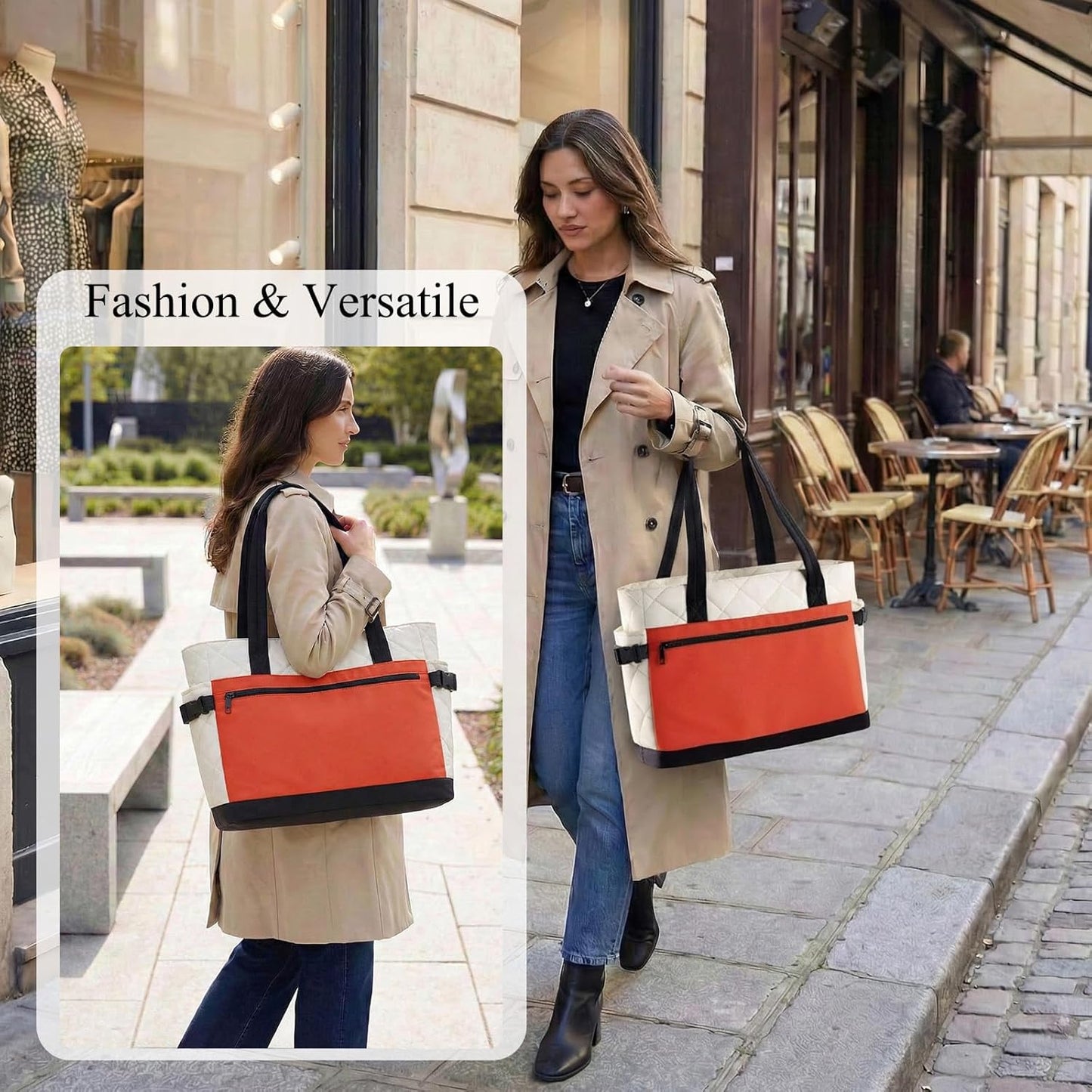 Skiennix Puffer Tote Bag - Stylish Work Bag with Cup Holder & Compartments | Quilted Design for Travel