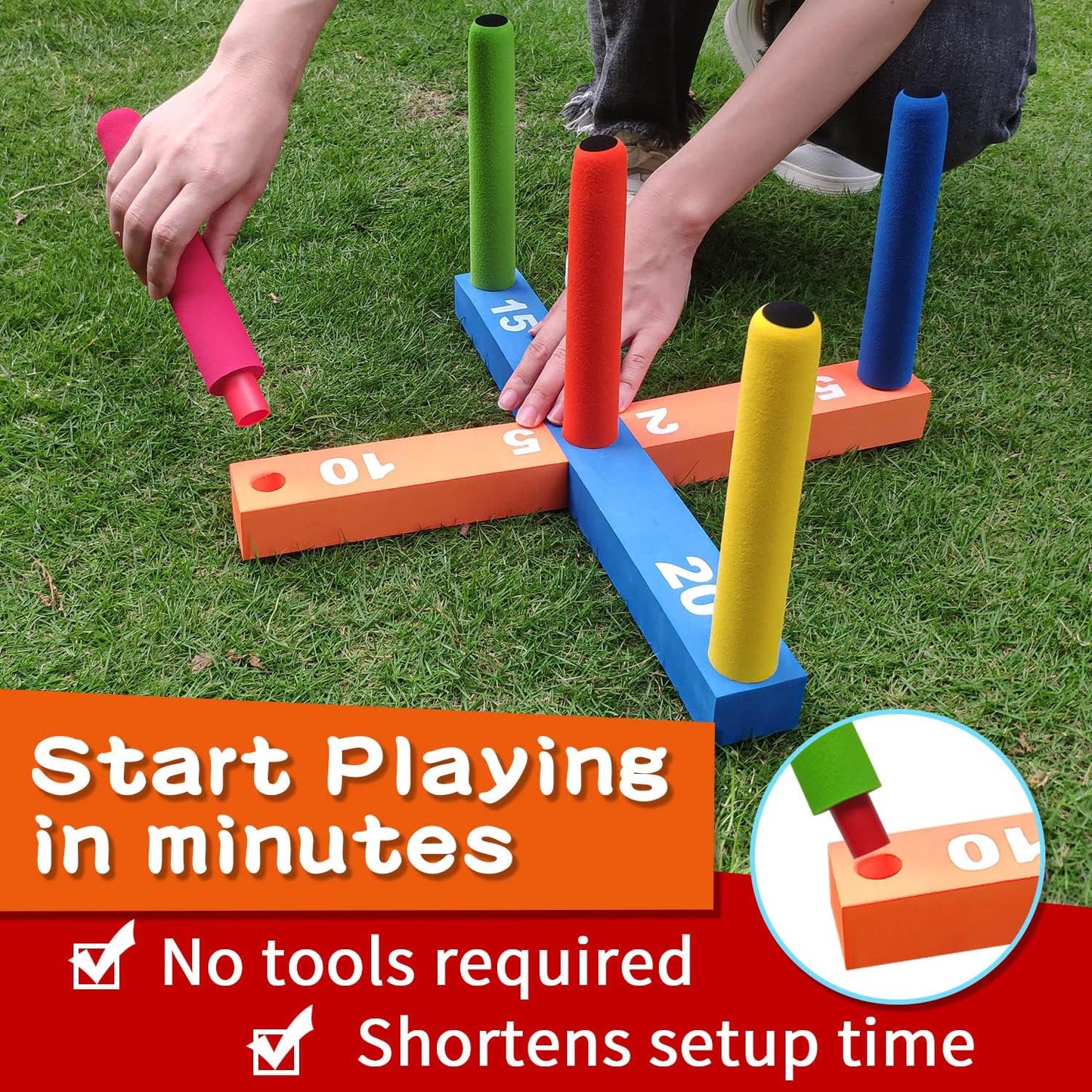 Skiennix Ring Toss Game - Fun Indoor & Outdoor Activity for Kids and Family | 5 Poles, 16 Rings in 4 Colors