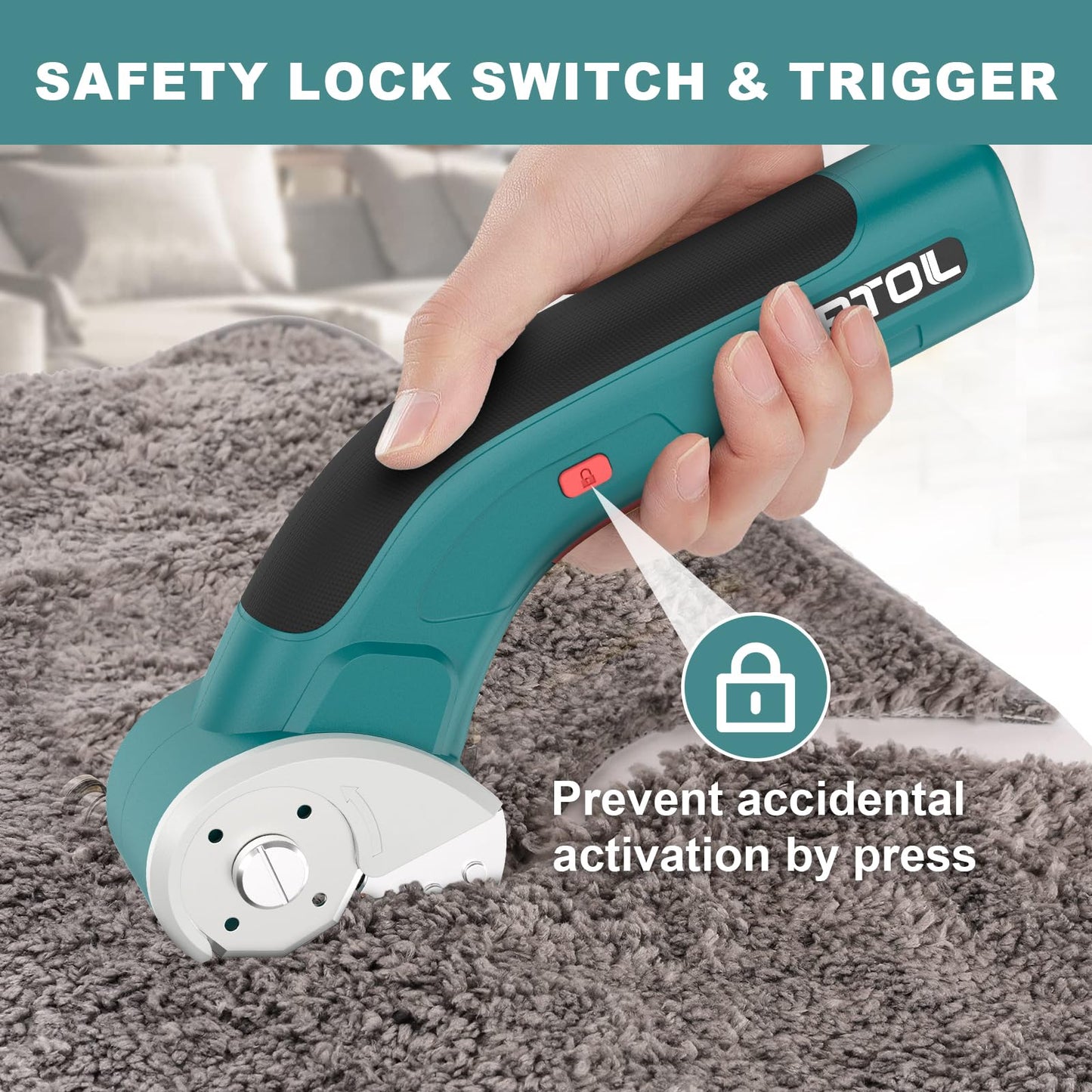 GARTOL Cordless Electric Scissors – Rechargeable Rotary Cardboard Cutter with USB Cable, Safety Lock, Portable Powerful Box Cutter for Fabric, Leather, Carpet, Sewing, Crafts, DIY