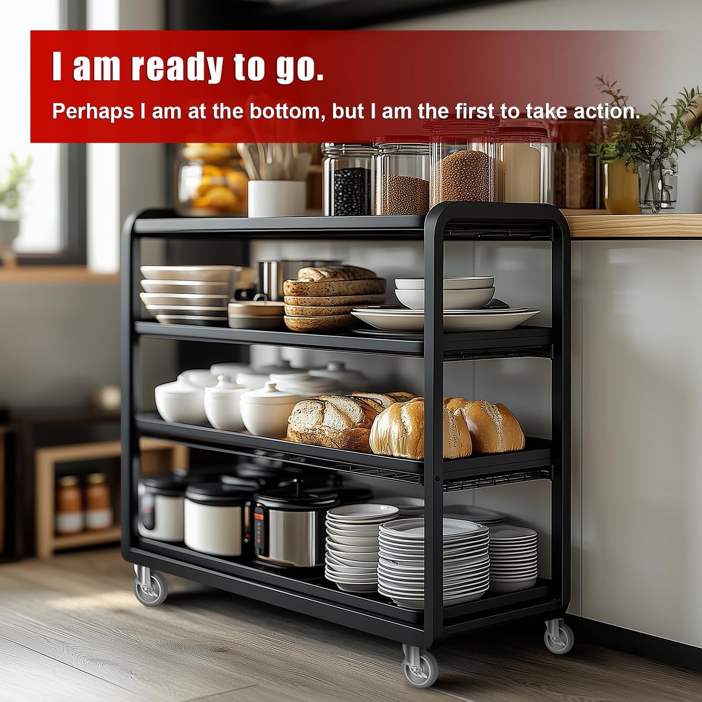 4 Inch 3/8-16x1 Threaded Stem Caster Wheels with Brake, Set of 4 Heavy Duty Locking Wheel, TPR Soft Quiet Swivel Casters for Cart, Furniture and Shelving