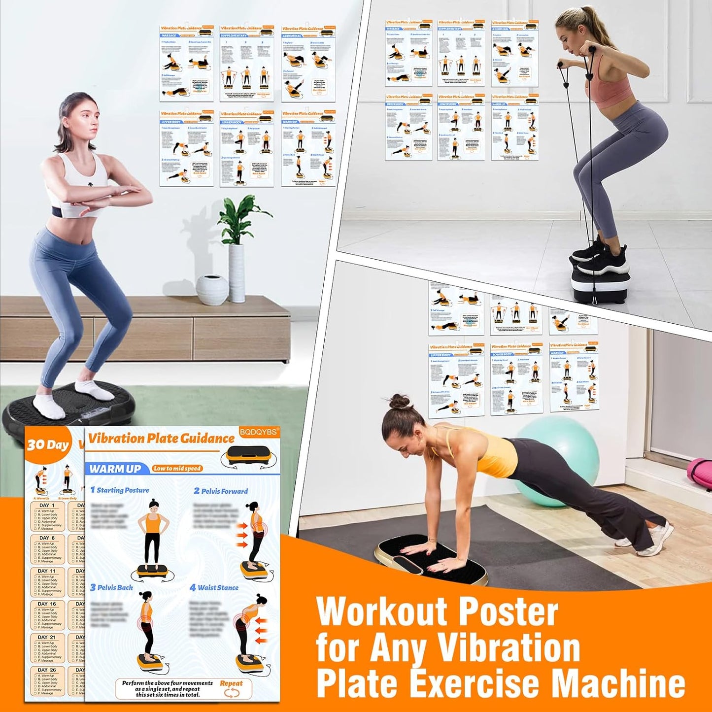 Skiennix Vibration Plate Exercise Machine Poster - 6 Workout Guides & 2 Planner Sheets for Full Body Fitness