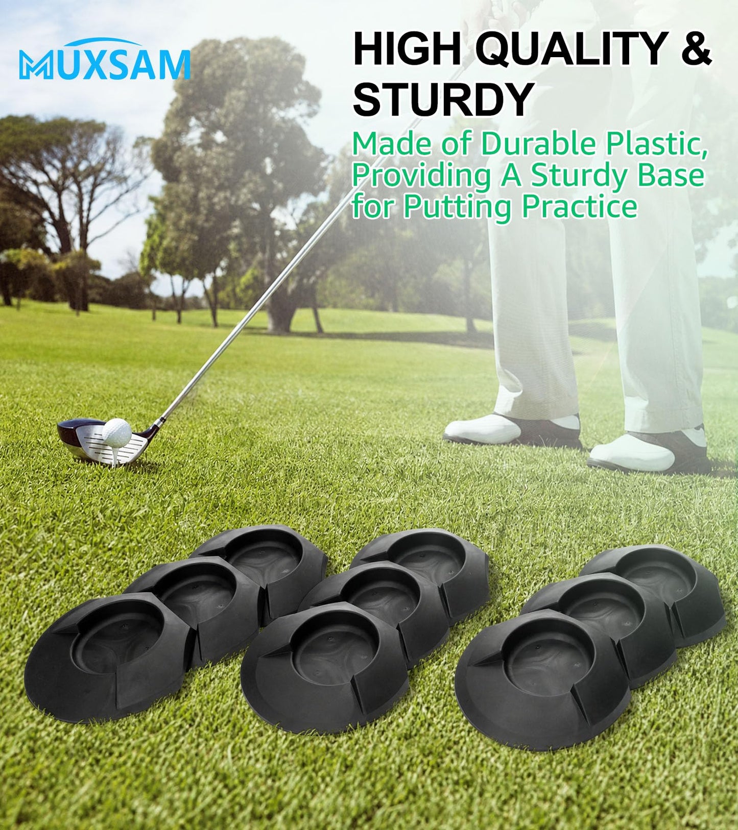 MUXSAM 6 Pieces All-Direction Putter Cups Practice Black Golf Putting Cup Golf Training Cup Golf Practicing Hole Putting Aid Putter Training Aid Fit for Beginner Golf Training Accessory