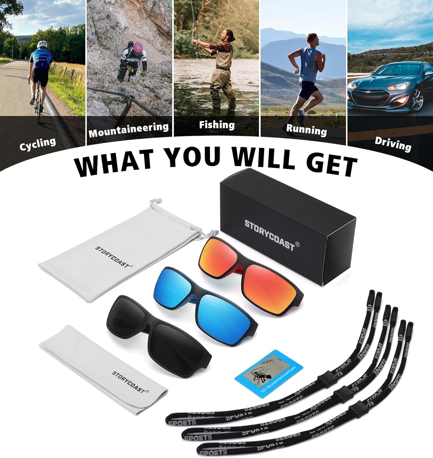 STORYCOAST Polarized Sports Sunglasses - Unbreakable Frame for Cycling, Fishing & Driving