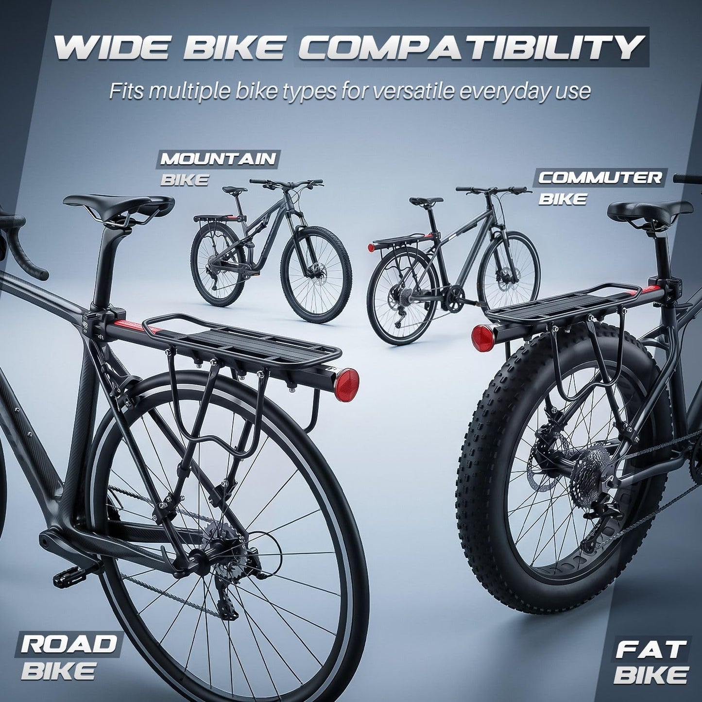Flexzion Bike Rear Rack Mount - Bicycle Back Seat Pannier Luggage Backpack Cargo Basket Carrier Rack Adjustable Aluminum Alloy for Road MTB Mountain Folding Bike with Red Reflector 110Lb Capacity