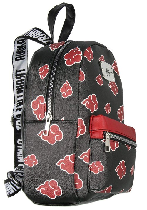Bioworld Naruto Akatsuki Sasuke Red Cloud Anti Leaf Faux Saffiano Leather Mini Backpack Bag