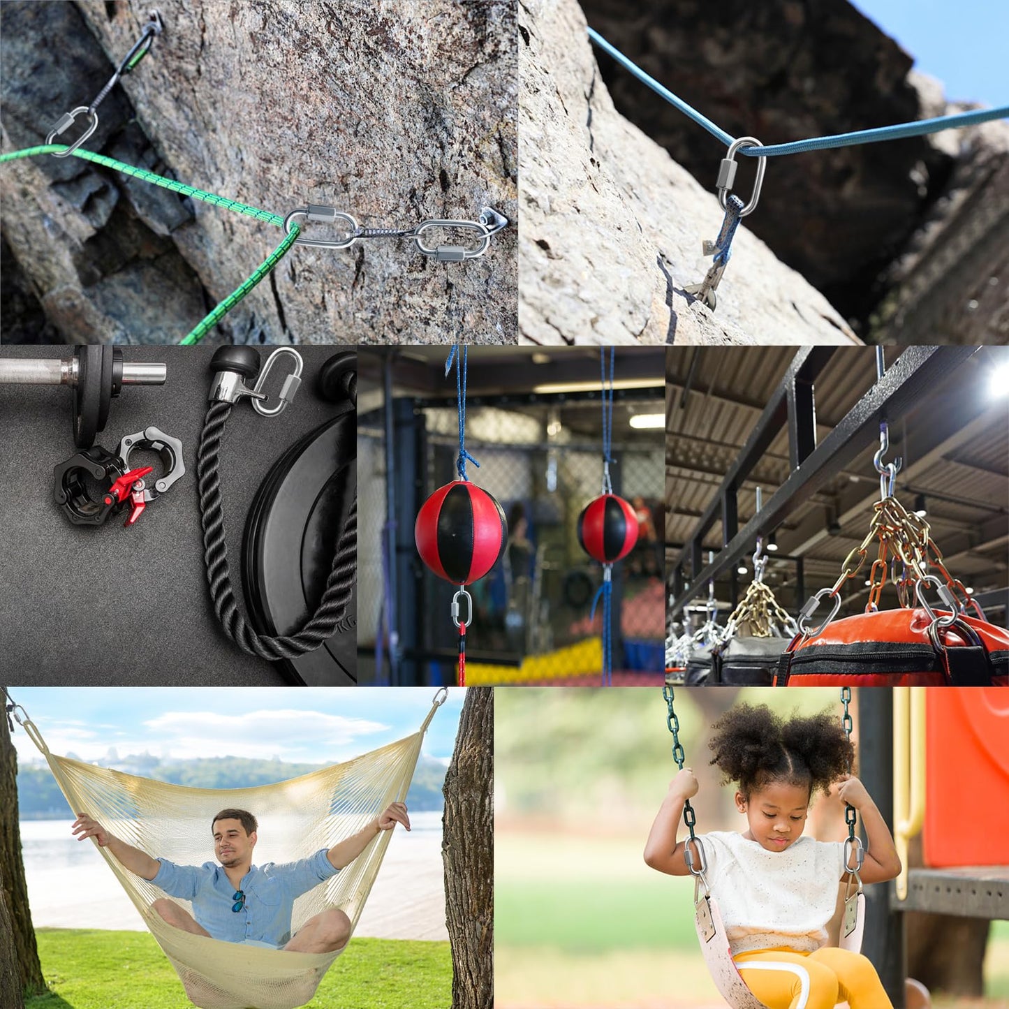 Anvin 2 Pack Large Quick Links M10 3/8 Inch Heavy Duty Carabiner Stainless Steel Chain Links Connector D Shape Locking Chain Hooks Repair Utility Screw Links for Camping Outdoor Equipment Hammocks