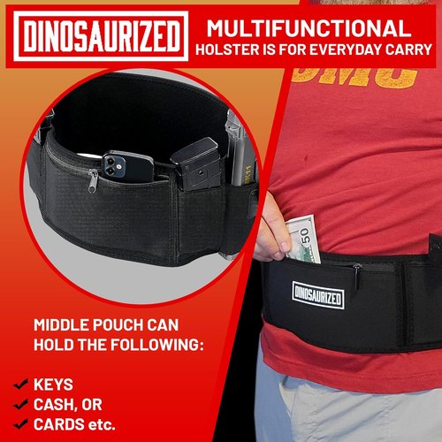 Dinosaurized 3-in-1 Holster - Comfortable Neoprene Waistband for Glock, Smith & Wesson, Taurus, Ruger | Ideal for Running, Jogging, Hiking - Fits Most Pistols & Revolvers