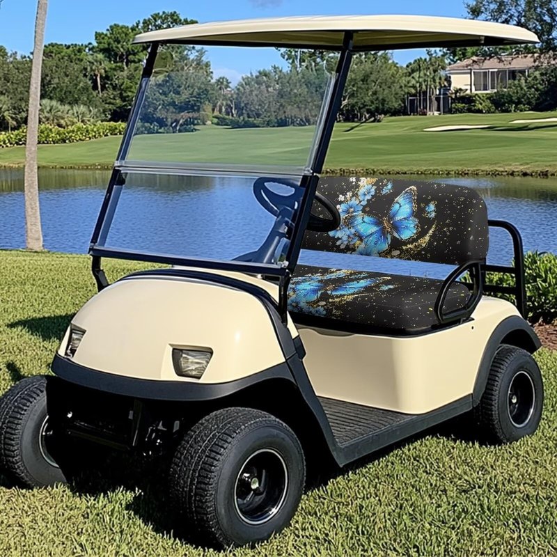 Pirexcny Starry Butterfly Print Golf Cart Seat Covers 2 Passenger Heavy Duty Golf Cart Seat Covers All Weather Club Car Seat Covers with Quick-Install Strap System for 2-Person Seats Golf Car