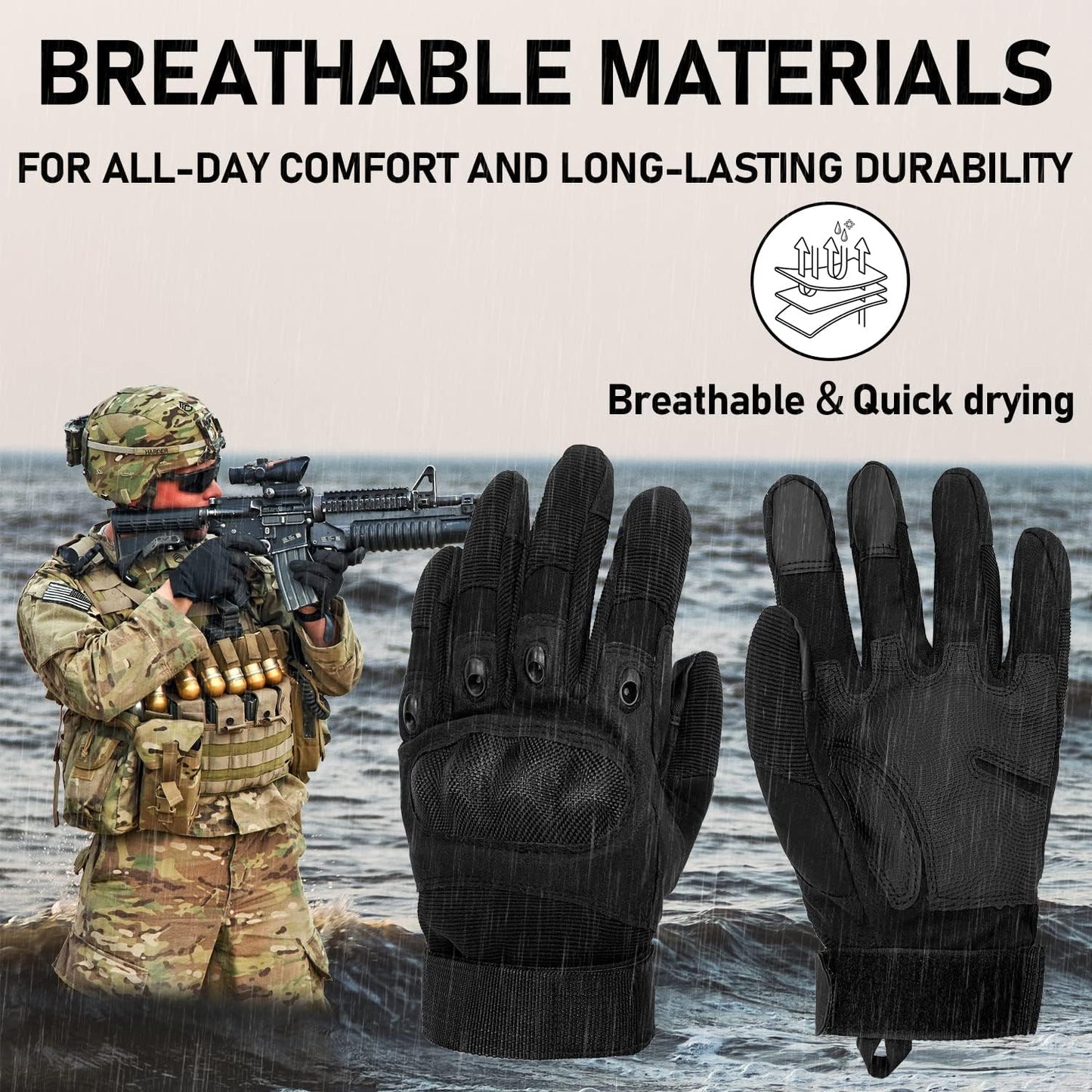 Sutekus Tactical Gloves - Hard Knuckle Design with Touchscreen Fingers | Ideal for Hiking, Camping, and Shooting